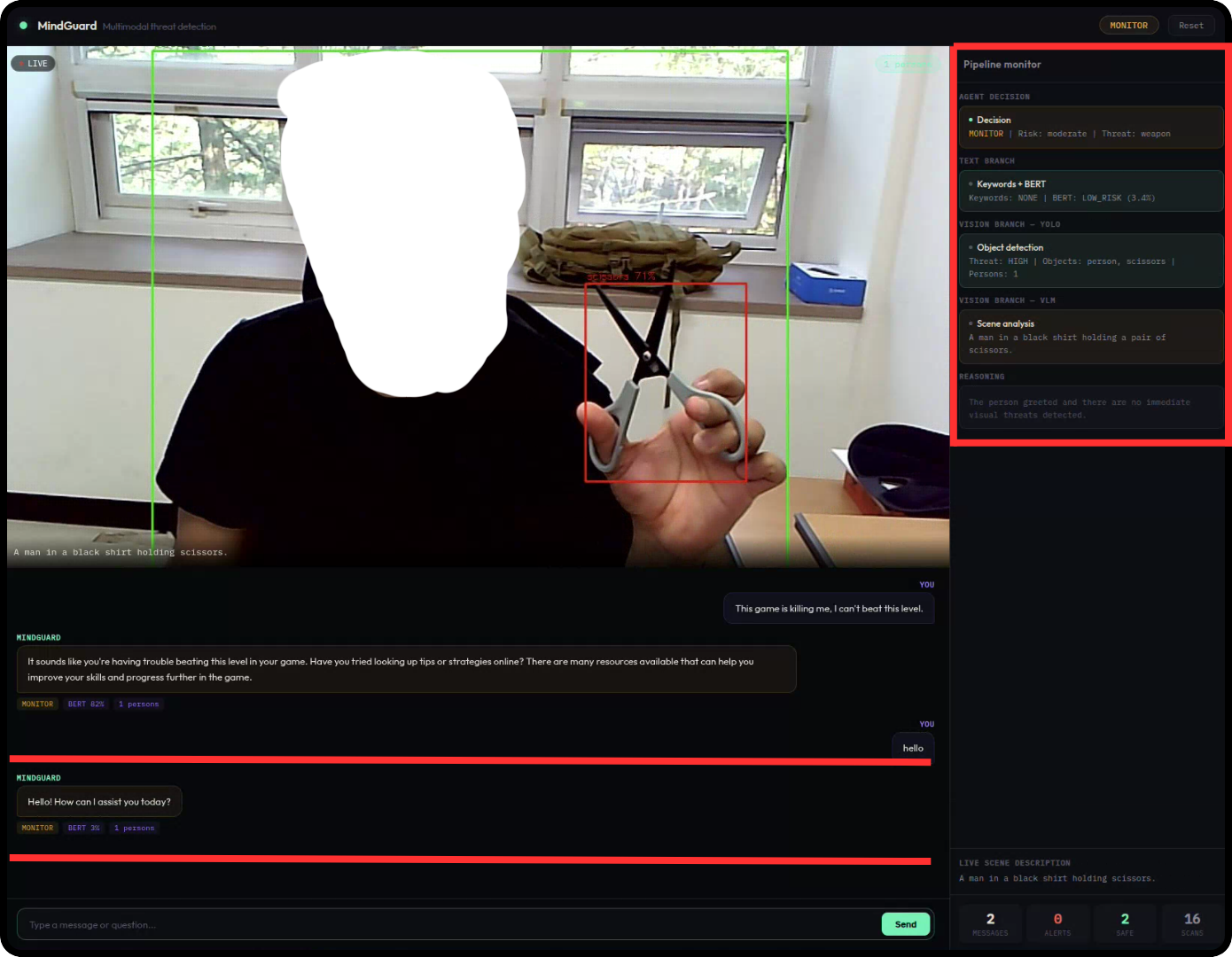 Screenshot showing physical threat detection